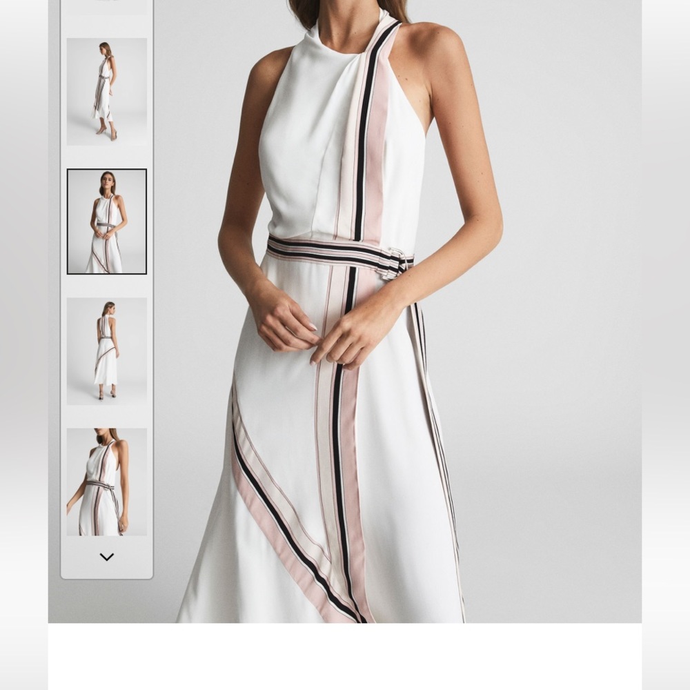 REISS IRIS STRIPED HALTER MIDI DRESS